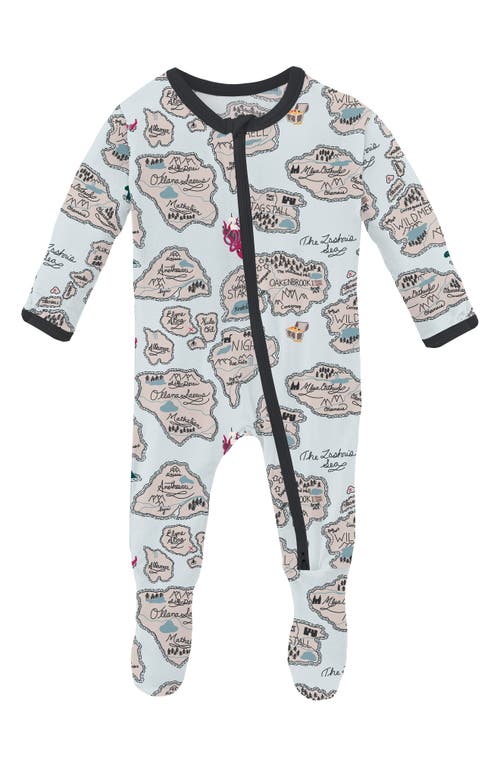 KicKee Pants Pirate Map Fitted One-Piece Pajamas Dew at Nordstrom,