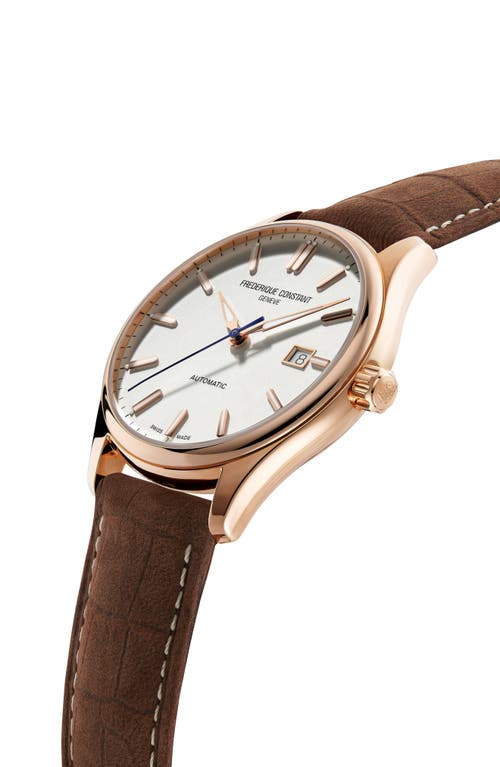 Shop Frederique Constant Classics Index Automatic Leather Strap Watch, 40mm In Rose Goldone