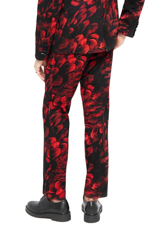 Shop Twisted Tailor Heron Skinny Fit Red Floral Stretch Cotton Trousers