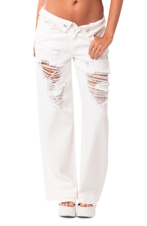 EDIKTED Ripped Foldover Boyfriend Jeans White at Nordstrom,