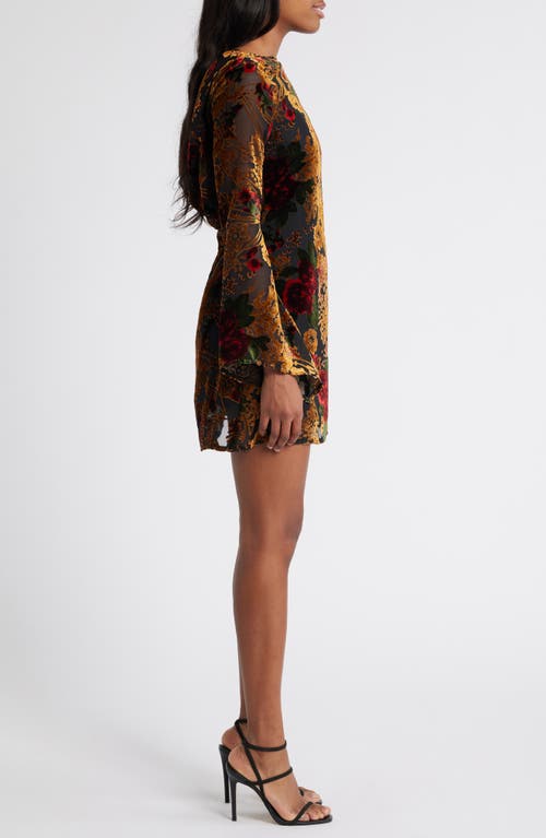 Shop Rare London Burnout Long Sleeve Minidress In Brown/red