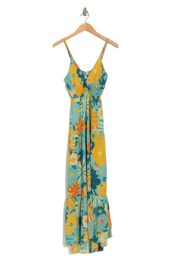 Angie Floral Empire Waist Tiered Maxi Dress In Aqua
