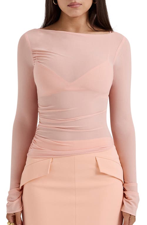 House Of Cb Floria Ruched Mesh Top In Peach Nectar