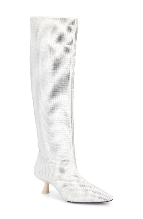 Simon Miller Kuki Crystal Pointed Toe Kitten Heel Over The Knee Boot In White