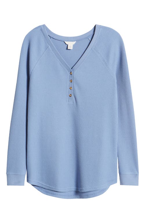 Shop Caslonr Caslon(r) Waffle Knit Cotton Blend Henley Top In Blue Colony