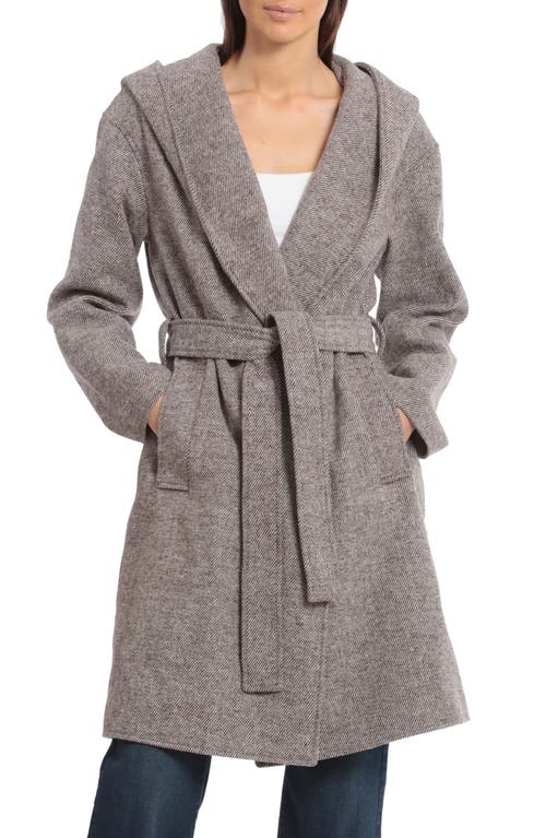 Avec Les Filles Belted Hooded Twill Wrap Coat in Mocca