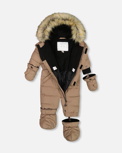 Shop Deux Par Deux Baby Unisex One Piece Baby Snowsuit Coffee In Pine Bark