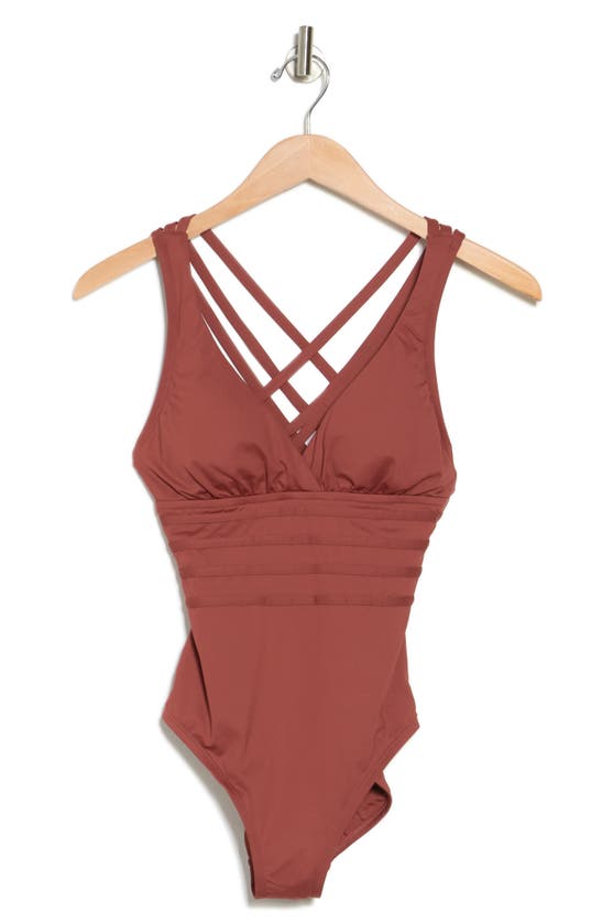 La Blanca Island Goddess Criss-cross Back One-piece Swimsuit In Cinnamon