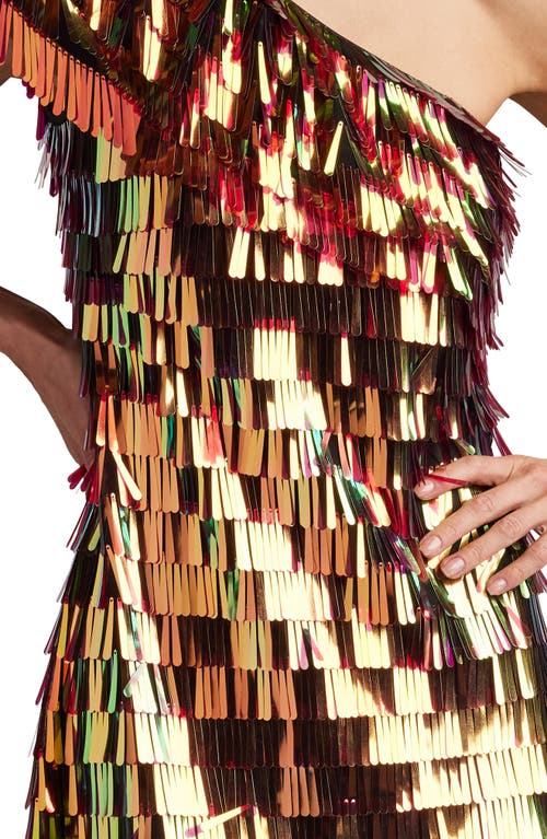 Sho By Tadashi Shoji Sequin Fringe One-shoulder Cocktail Minidress In Bronze Shimmer