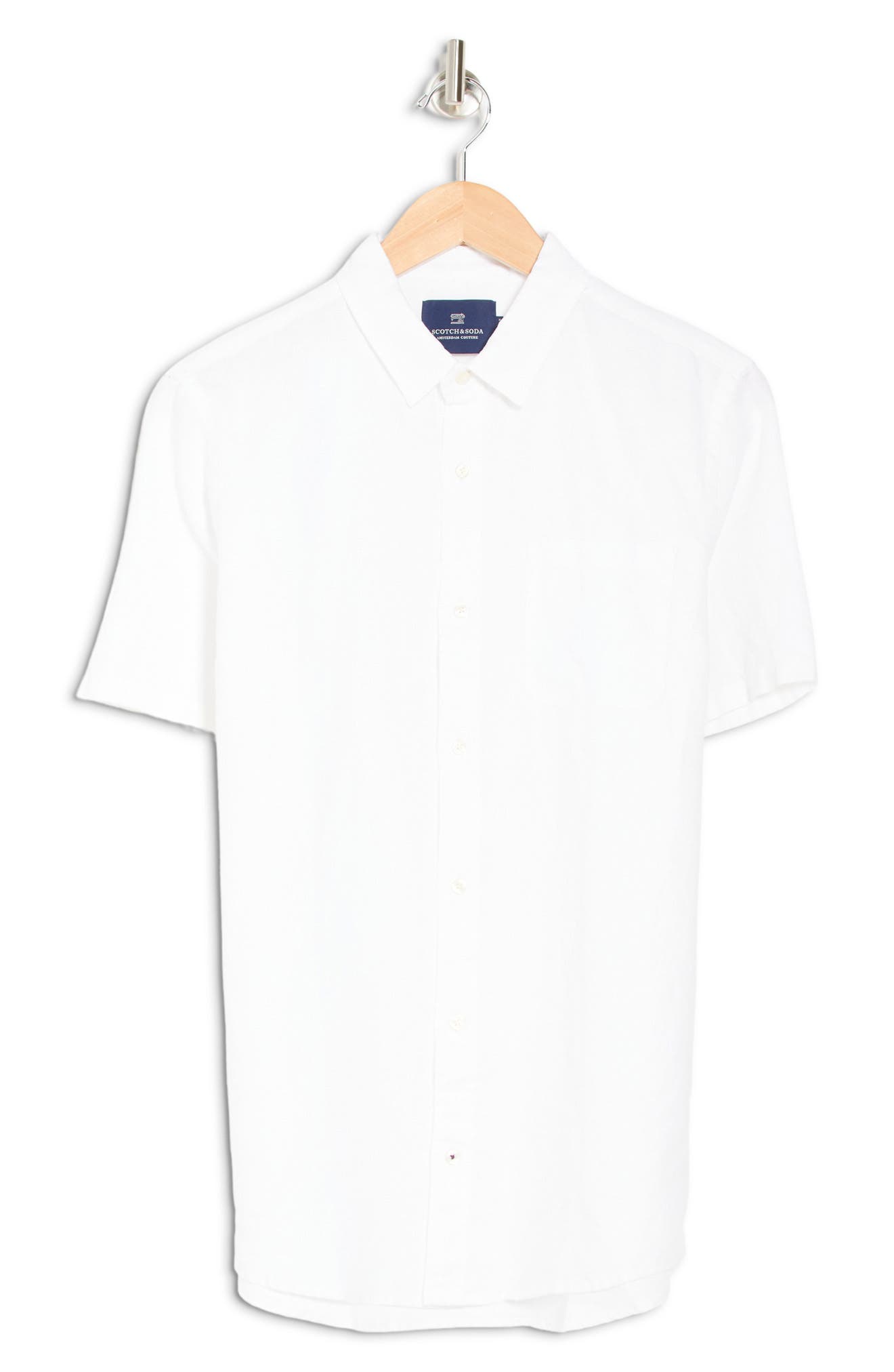 Scotch & Soda Solid Regular Fit Linen Shirt In 0006-white