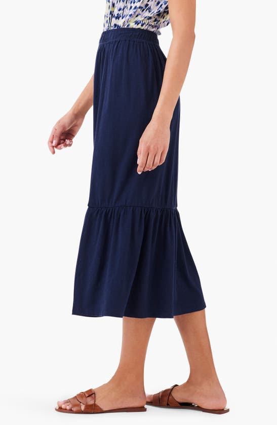 Shop Nzt By Nic+zoe Tiered Cotton Blend A-line Midi Skirt In Dark Indigo