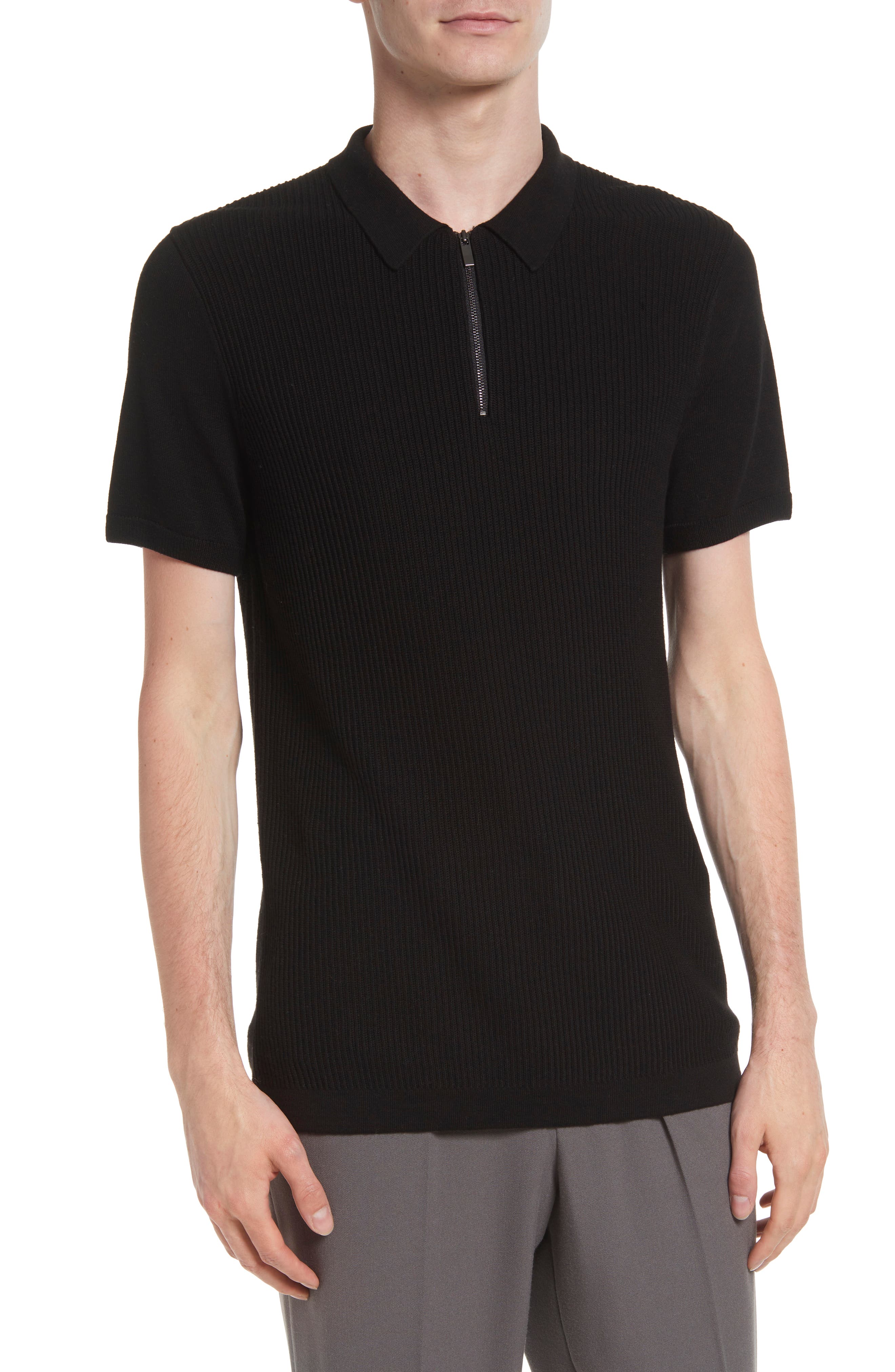 Open Edit Texture Knit Polo Sweater 
