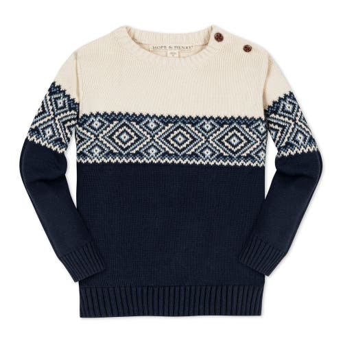 Shop Hope & Henry Boys' Organic Intarsia Crew Neck Button Sweater, Kids In Ski Lodge Intarsia