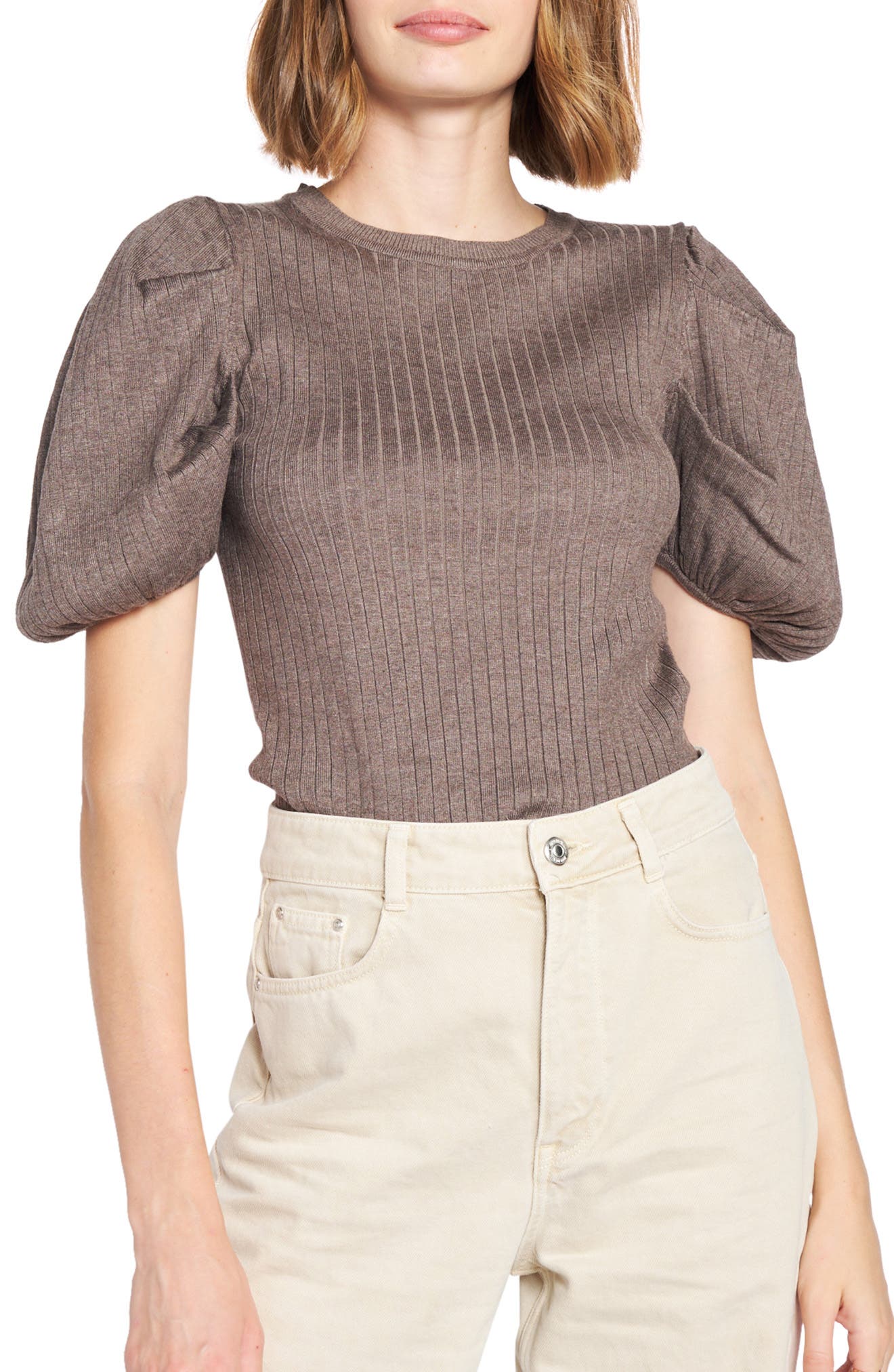 en saison puff sleeve sweater top