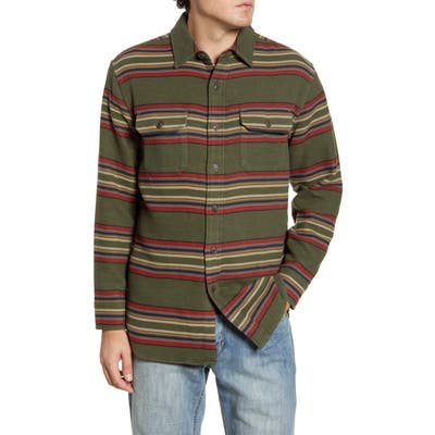 Pendleton Blanket Stripe Button-Up Flannel Overshirt, Green