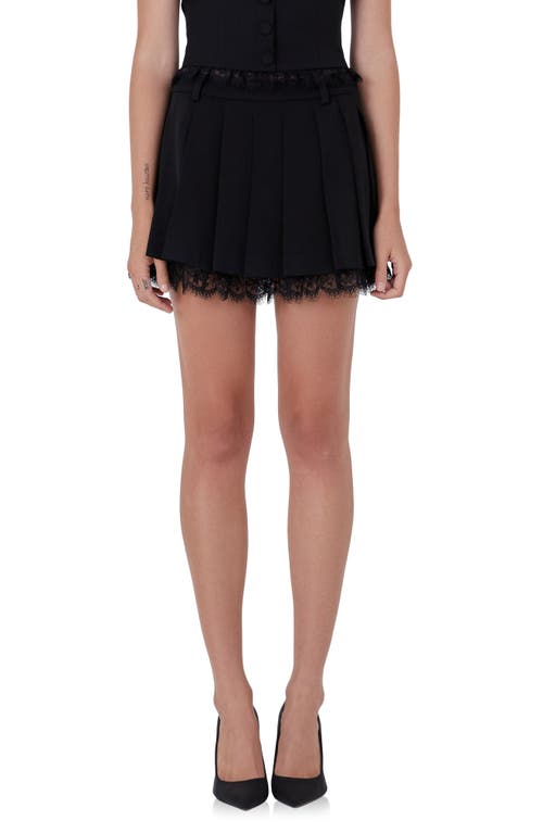 Endless Rose Peekaboo Lace Trim Pleated Skort in Jet Black at Nordstrom, Size Large