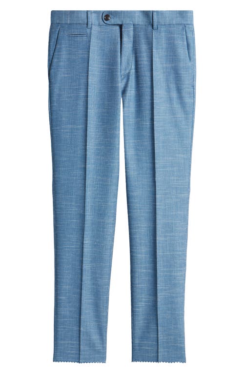 BOSS Genius Flat Front Slub Wool Blend Dress Pants in Light Blue 