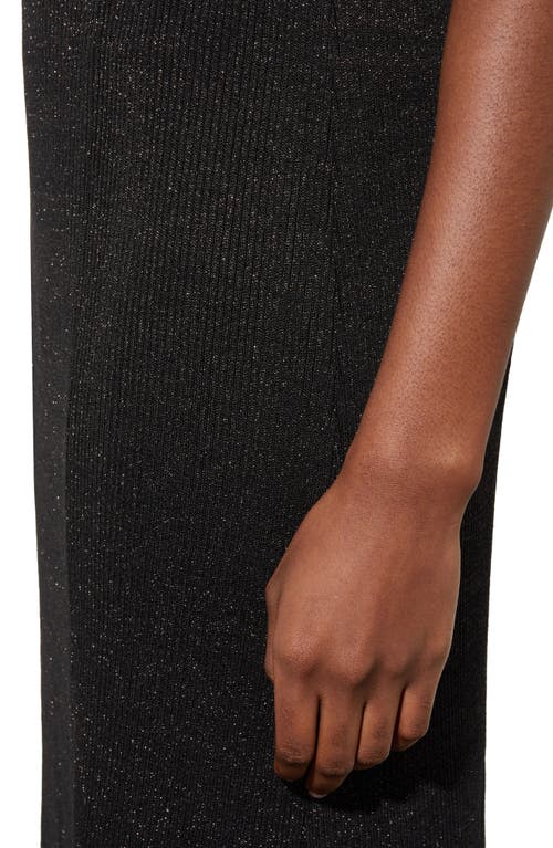 Ming Wang Pleated Knit Midi-skirt In Black/silver