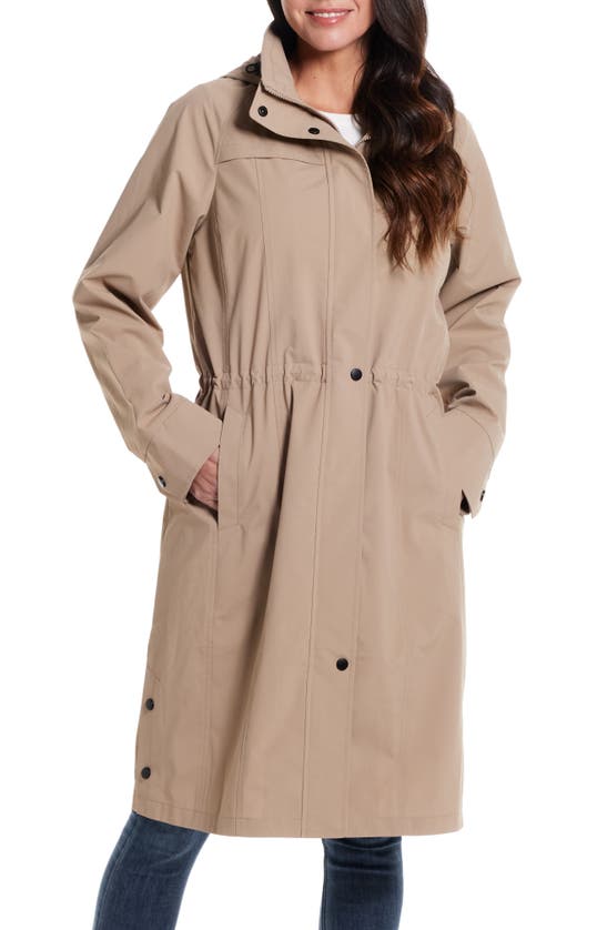 Gallery Water Resistant Raincoat With Removable Hood In Mushroom