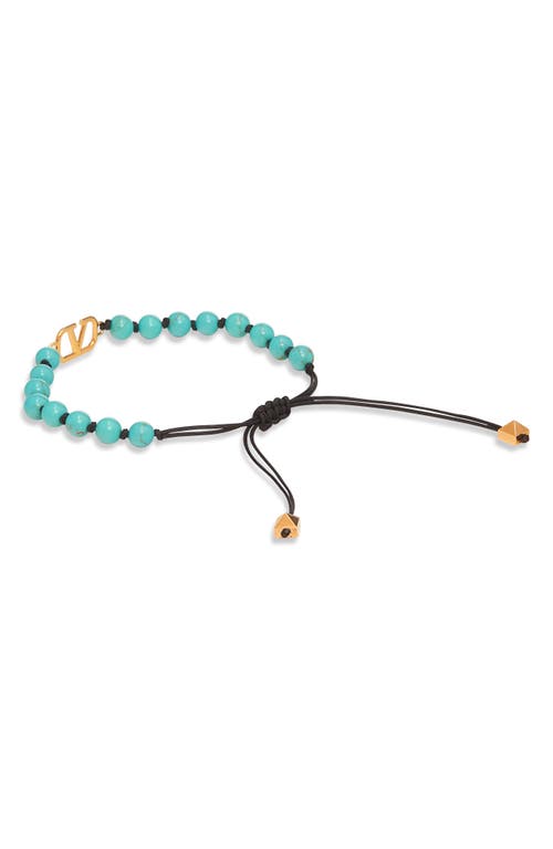 Shop Valentino Vlogo Beaded Bracelet In Turchese/nero