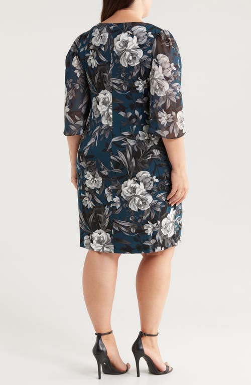 Shop Connected Apparel Floral Flutter Sleeve Sheath Dress In Dark Mallard