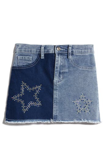 Shop Truly Me Kids' Rhinestone Star Denim Skirt In Stone Wash