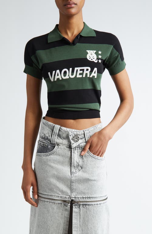 Vaquera Logo Print Stripe Crop Polo In Black/green