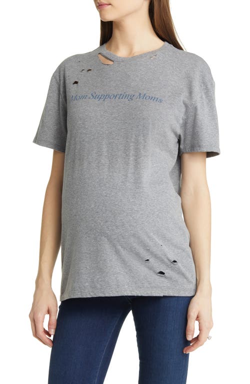 Bun Maternity Mom Support Distressed Maternity Graphic Tee in Heather Gray