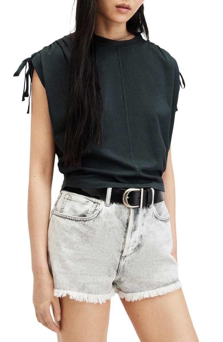 AllSaints Cassie Tie Sleeve Cotton T-Shirt, Main, color, 