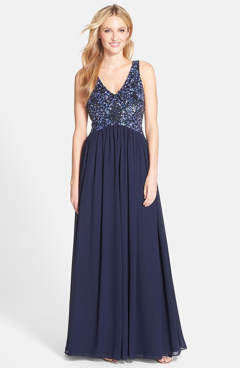 Aidan Mattox Embellished Bodice Mesh Gown | Nordstrom