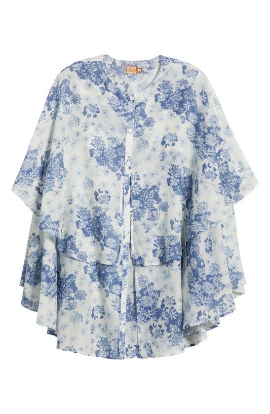 Desmond & Dempsey Floataway Floral Oversize Cotton Nightgown In Blue