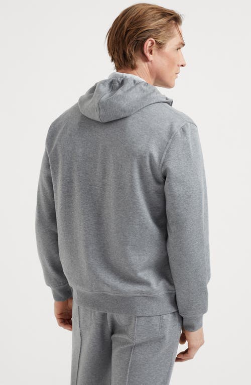 Shop Brunello Cucinelli Cotton, Cashmere And Silk French Terry Double Cloth Hooded Sweatshirt With Zipper In Dark Grey