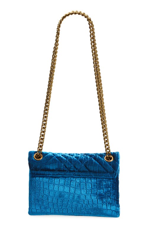 Kurt Geiger London Mini Brixton Croc Embossed Velvet Shoulder Bag In Dark Blue