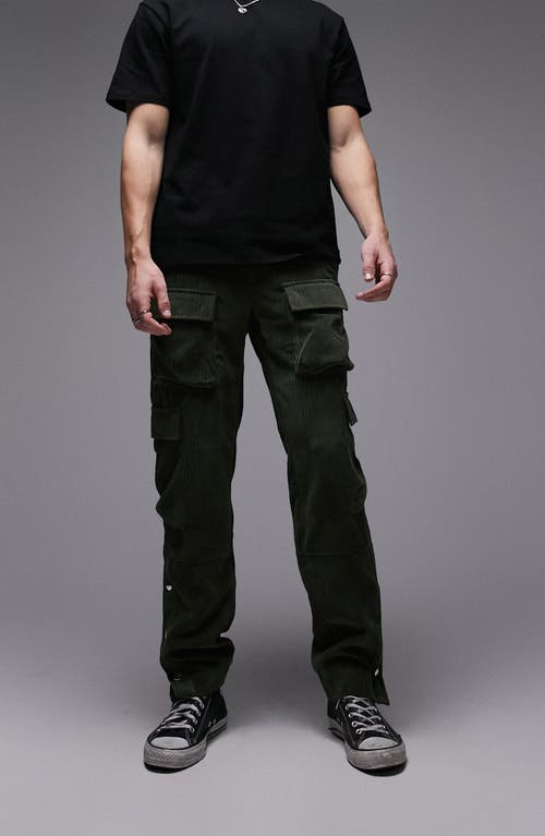Relaxed Fit Corduroy Cargo Pants in Khaki Green