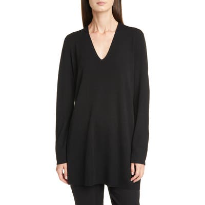 Eileen Fisher Long Sleeve Merino Wool Sweater, Black