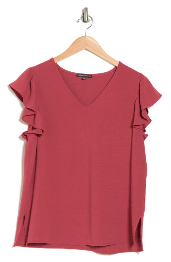 ADRIANNA PAPELL ADRIANNA PAPELL FLUTTER SLEEVE CRINKLED SATIN BLOUSE