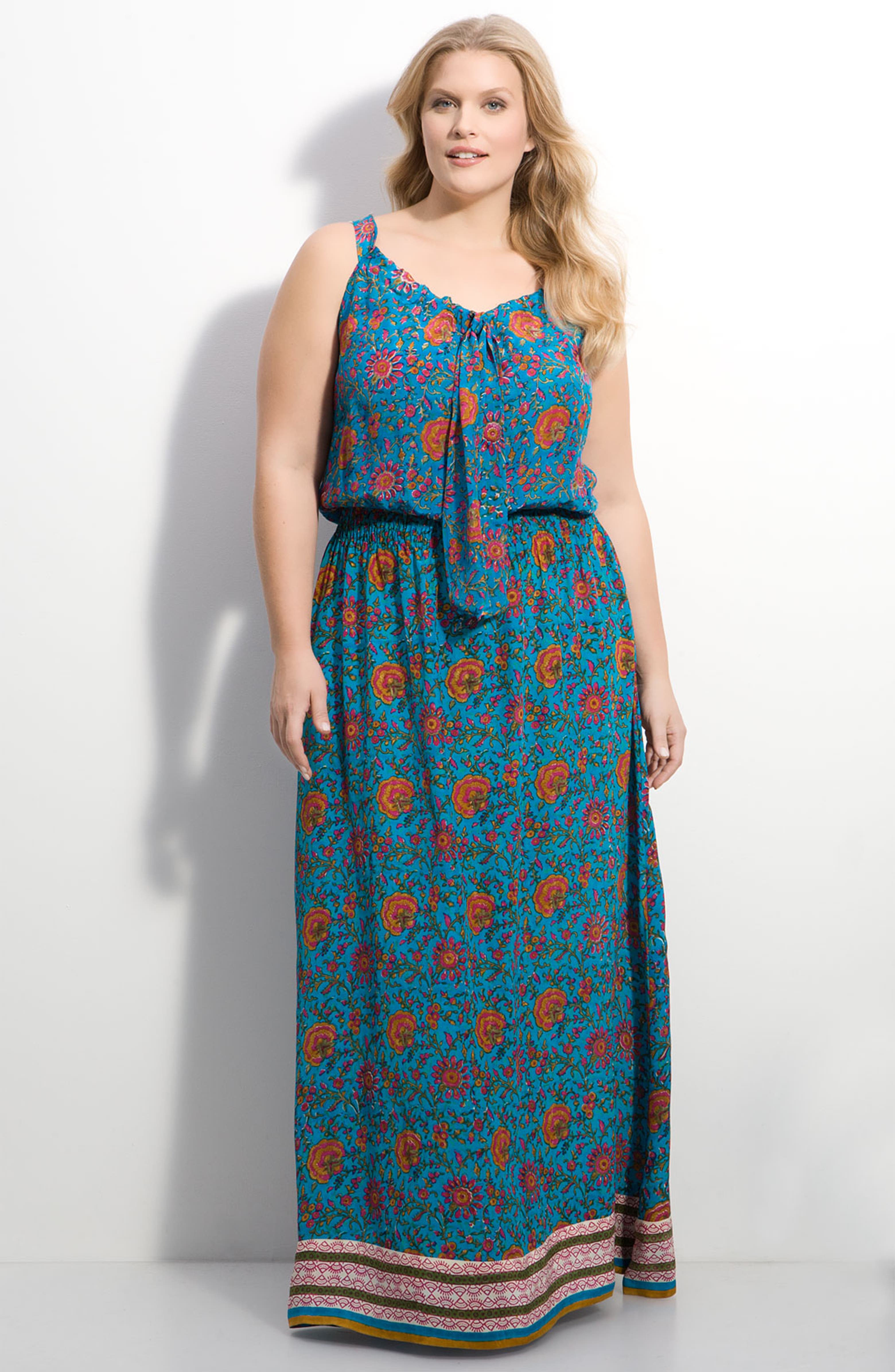 Tolani Border Print Silk Maxi Dress (Plus) | Nordstrom