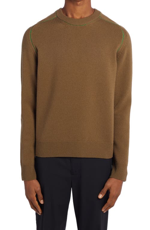 Bottega Veneta Contrast Stitch Wool Crewneck Sweater in Jute