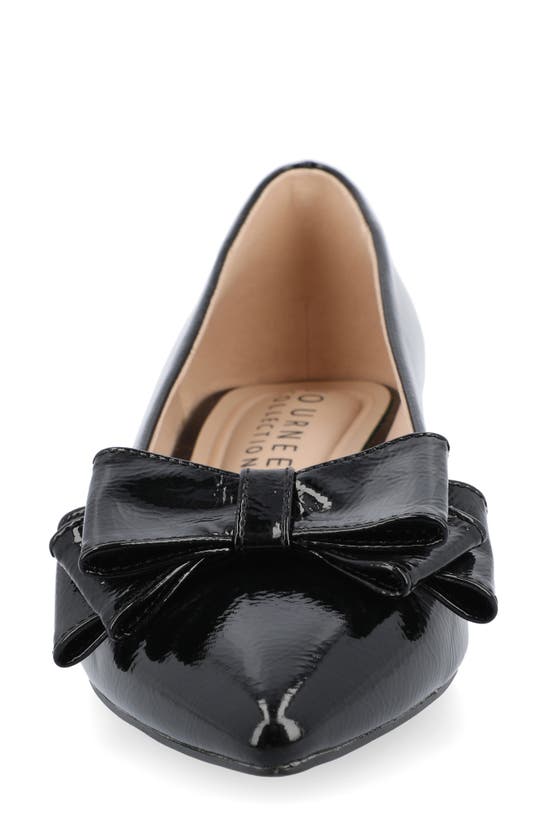 Journee Collection Ophelia Bow Pointed Toe Flat In Patent/ Black