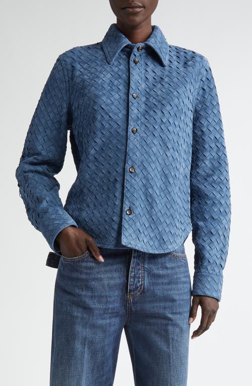 Shop Bottega Veneta Intrecciato Suede Button-up Shirt In Mid Blue