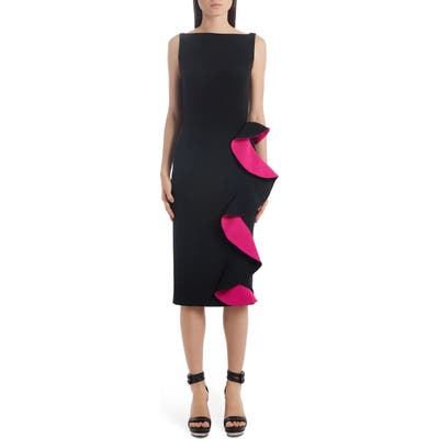 Alexander Mcqueen Contrast Ruffle Trim Sheath Dress, US / 40 IT - Black
