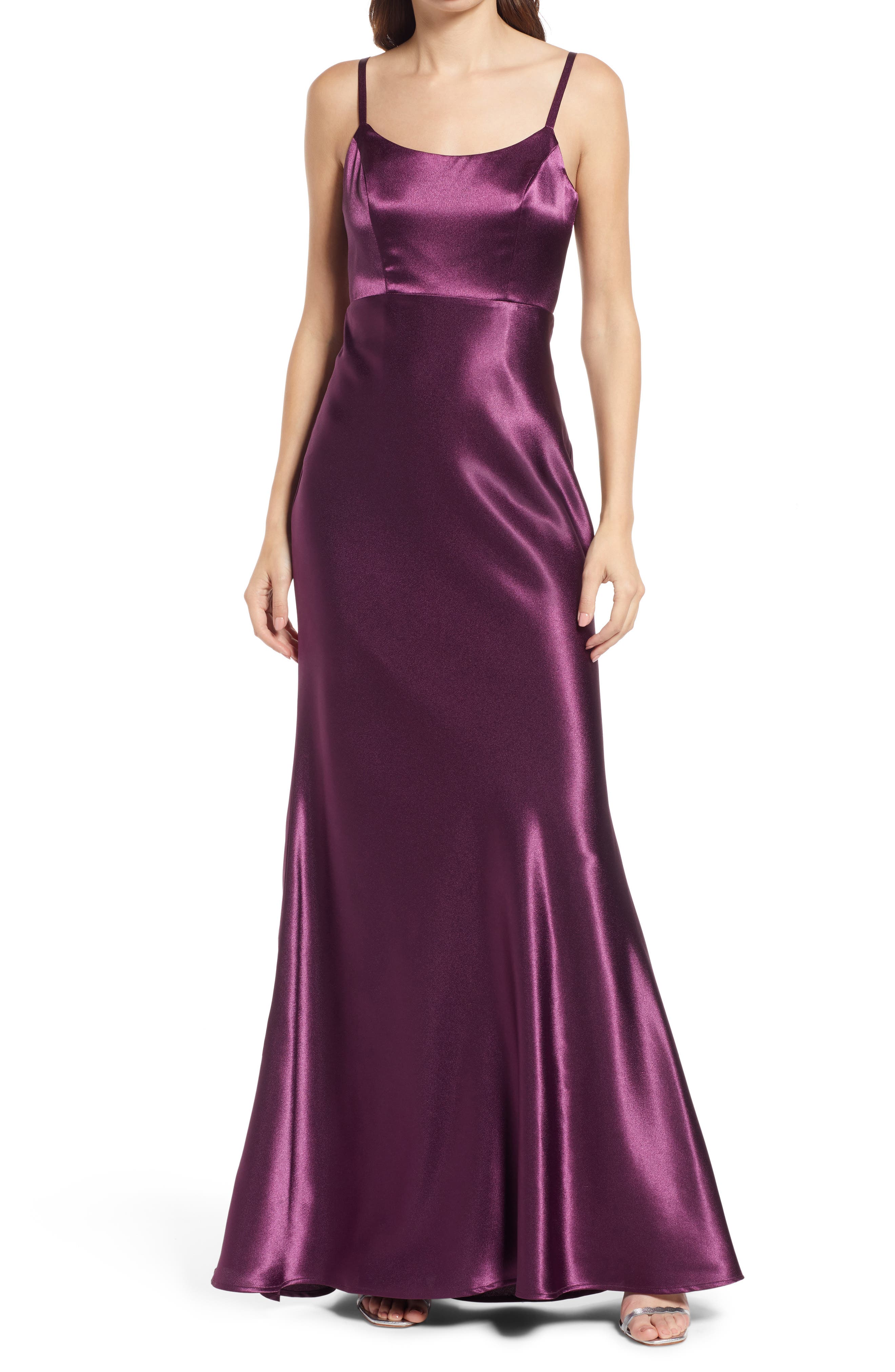 Lulus Make You Shine Satin Evening Dress in Dark Purple
