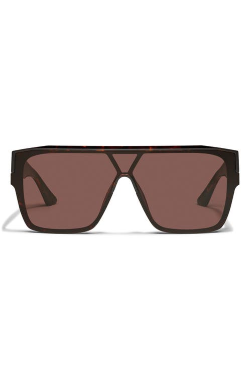 Shop Quay Tempo 55mm Shield Sunglasses In Dark Tortoise/brown