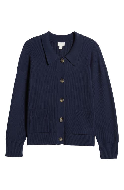 Shop Caslonr Caslon(r) Collar Organic Cotton Blend Cardigan In Navy Blazer