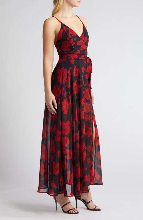 Shop Lulus Floral Dress In Black/red