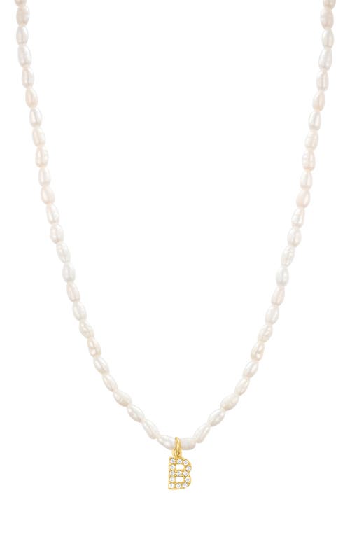 Initial Freshwater Pearl Beaded Necklace in White - B