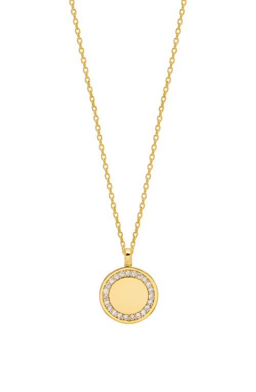 Cubic Zirconia Halo Coin Pendant Necklace in Gold