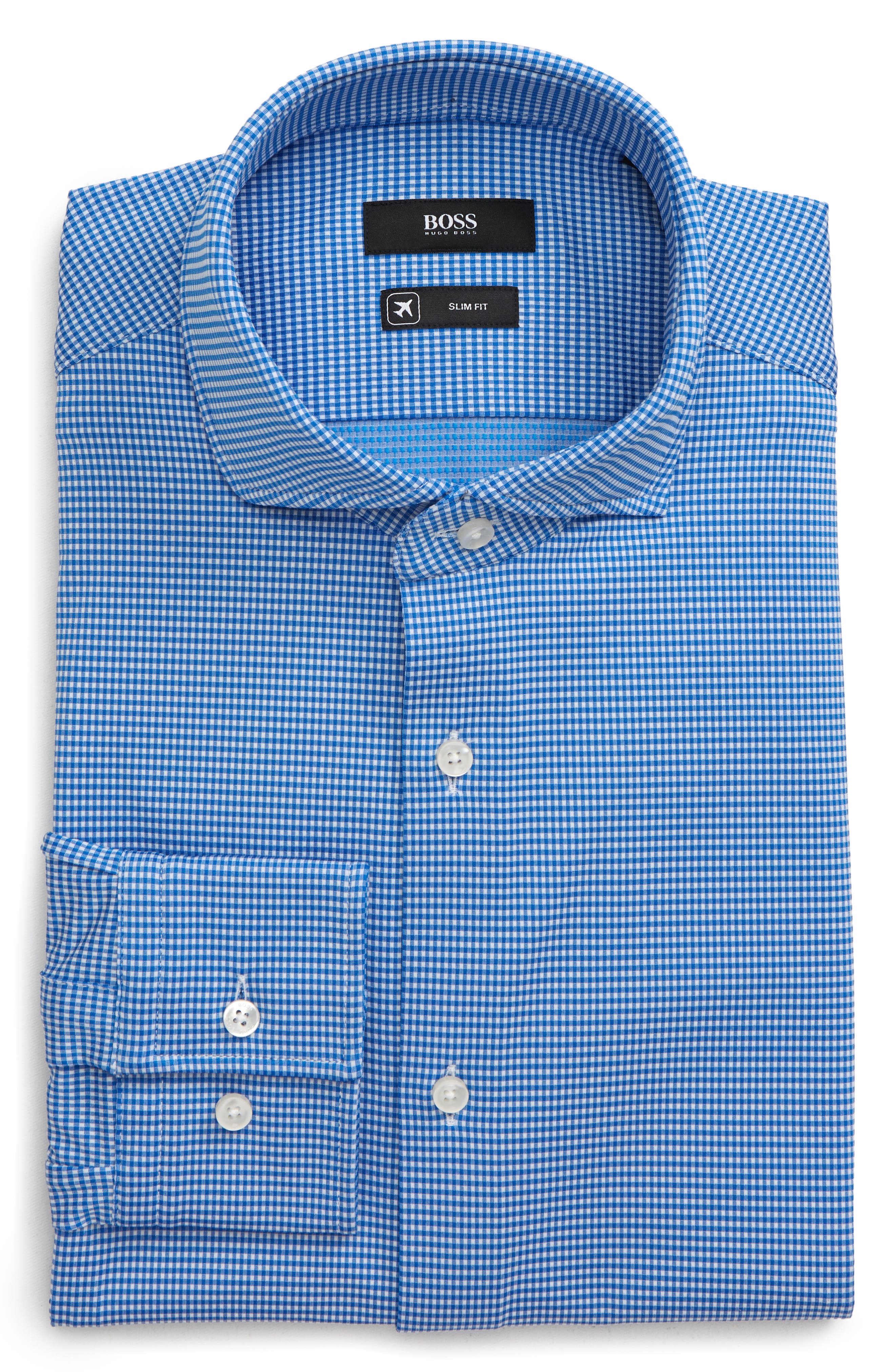 Boss Jason Slim Fit Stretch Check Dress Shirt, Blue