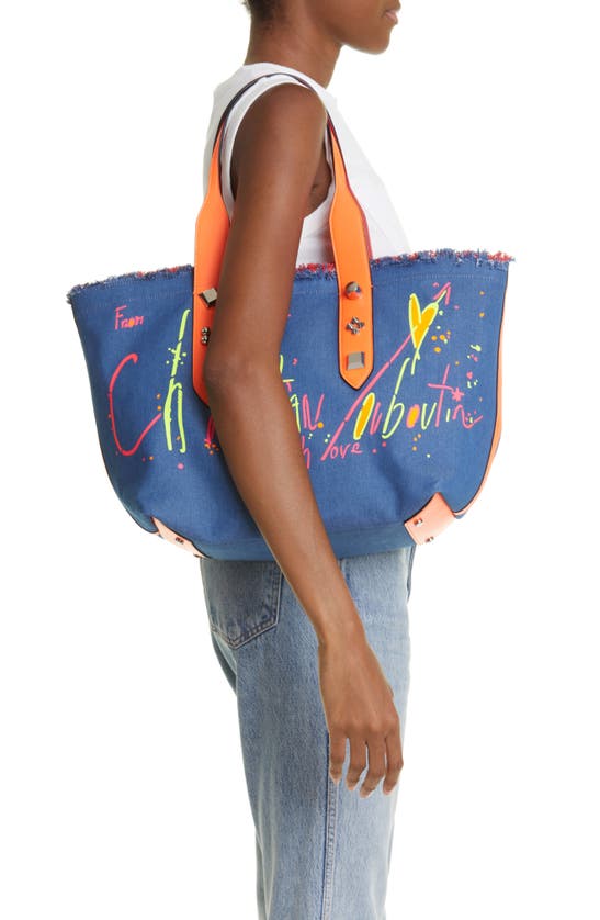 NEW Christian Louboutin Medium Frangibus Print Denim Tote