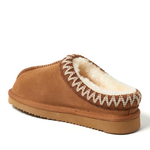 Dearfoams Fireside Greta Genuine Shearling Clog Slipper With Taping In Chestnut